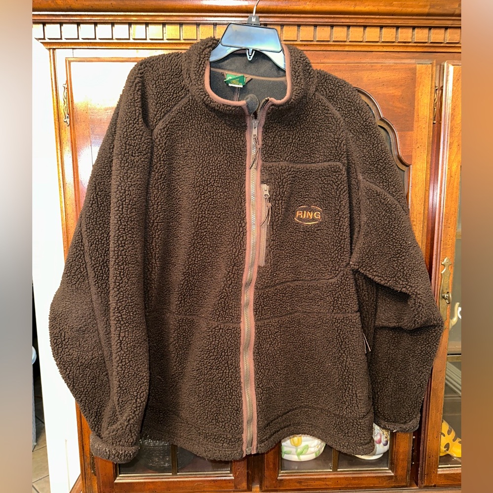 Cabelas Berber Deep Pile Fleece Brown Heavy Full Zip Jacket Coat Size 2XL